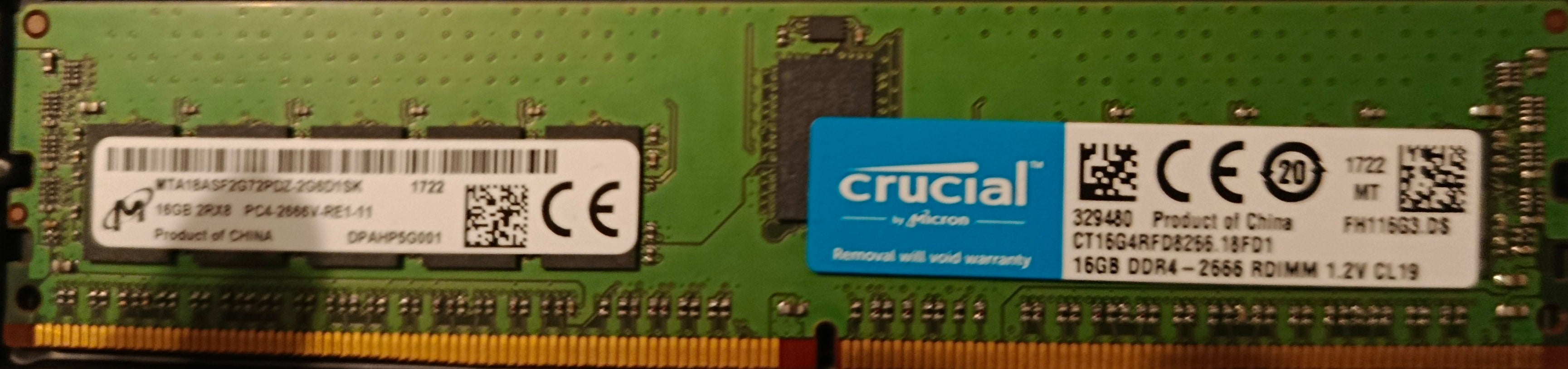 Crucial 16GB DDR4-2666 RDIMM 1.2V CL199 (CT16G4RFD8266.18FD1)
